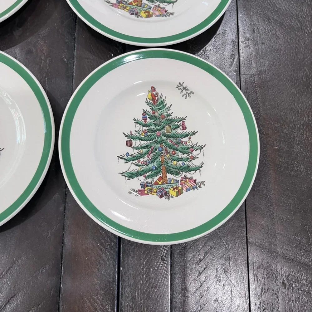 Spode Christmas Tree S3324 C Bread Dessert Plates Set of 4 Made in England 6.25